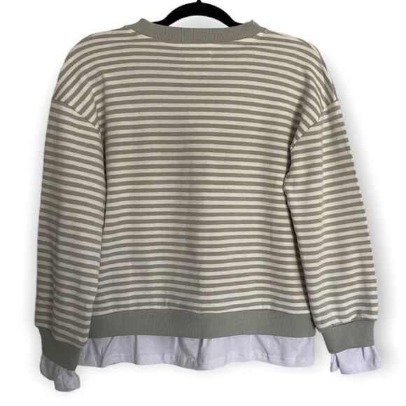 CALI BE Nordstrom Pullover Sweater Gray White Stripe Peekaboo Hem SZ XS NWT - Picture 2 of 10